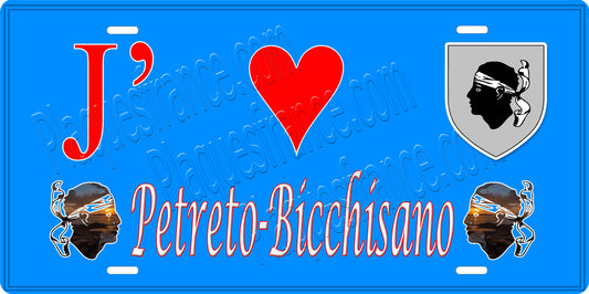 Plaque métal décorative 15 x 30 cm bleu J' ❤️ Petreto  canton de Taravo-Ornano Corse du Sud