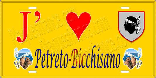 Plaque métal décorative 15 x 30 cm jaune J' ❤️ Petreto  canton de Taravo-Ornano Corse du Sud