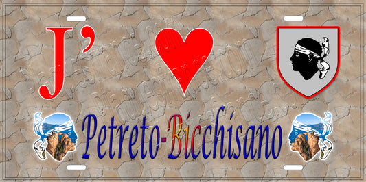 Plaque métal décorative 15 x 30 cm mur antique J' ❤️ Petreto  canton de Taravo-Ornano Corse du Sud