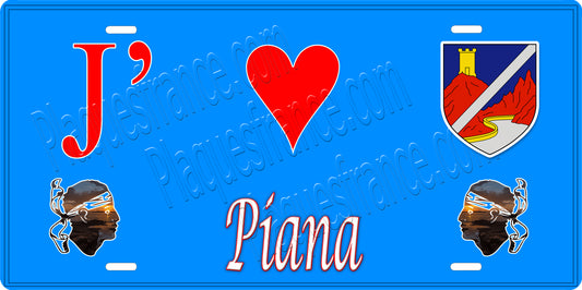 Plaque métal décorative 15 x 30 cm bleu J' ❤️ Piana Canton de Sevi-Sorru-Cinarca Corse du Sud