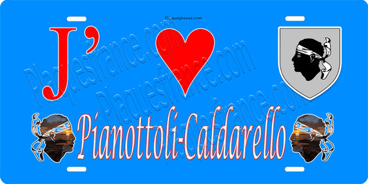 Plaque métal décorative 15 x 30 cm bleu J' ❤️ Pianottoli Caldarello canton du Grand-Sud  Corse du Sud