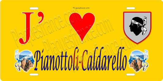 Plaque métal décorative 15 x 30 cm jaune J' ❤️ Pianottoli Caldarello canton du Grand-Sud  Corse du Sud