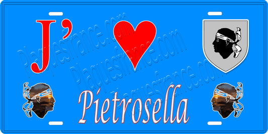 Plaque métal décorative 15 x 30 cm bleu J' ❤️ Pietrosella  canton de Taravo-Ornano Corse du Sud