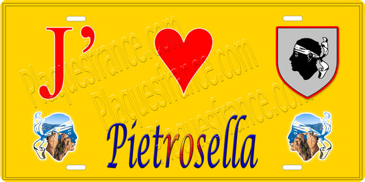 Plaque métal décorative 15 x 30 cm jaune J' ❤️ Pietrosella  canton de Taravo-Ornano Corse du Sud