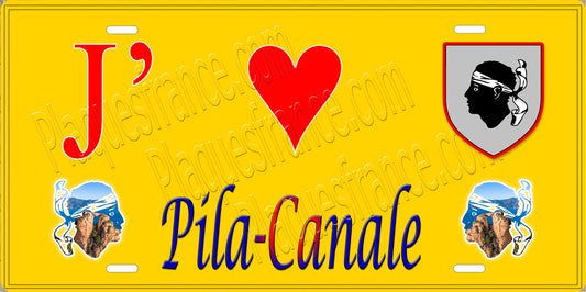 Plaque métal décorative 15 x 30 cm jaune J' ❤️ Pila Canale  canton de Taravo-Ornano Corse du Sud