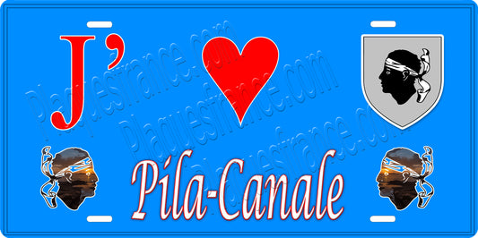 Plaque métal décorative 15 x 30 cm bleu J' ❤️ Pila Canale  canton de Taravo-Ornano Corse du Sud