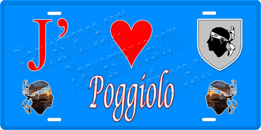 Plaque métal décorative 15 x 30 cm bleu J' ❤️ Poggiolo Canton de Sevi-Sorru-Cinarca Corse du Sud
