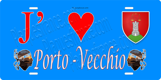 Plaque métal décorative 15 x 30 cm bleu J' ❤️ Porto-Vecchio canton du Grand-Sud  Corse du Sud