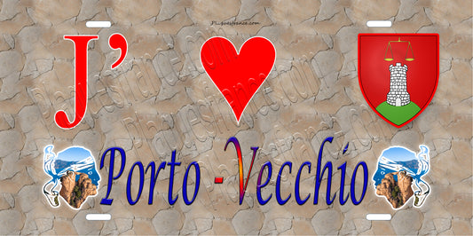 Plaque métal décorative 15 x 30 cm mur antique J' ❤️ Porto-Vecchio canton du Grand-Sud  Corse du Sud