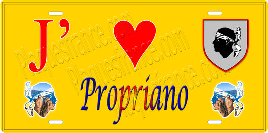 Plaque métal décorative 15 x 30 cm jaune J' ❤️ Propriano canton du Sartenais-Valinco  Corse du Sud
