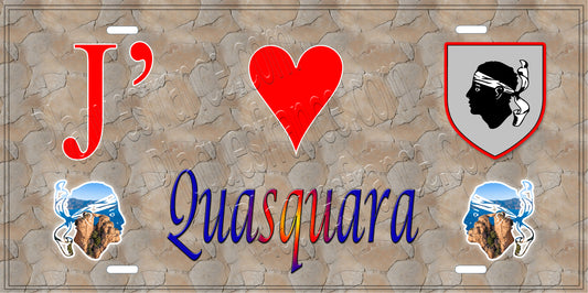 Plaque métal décorative 15 x 30 cm mur antique J' ❤️ Quasquara  canton de Taravo-Ornano Corse du Sud