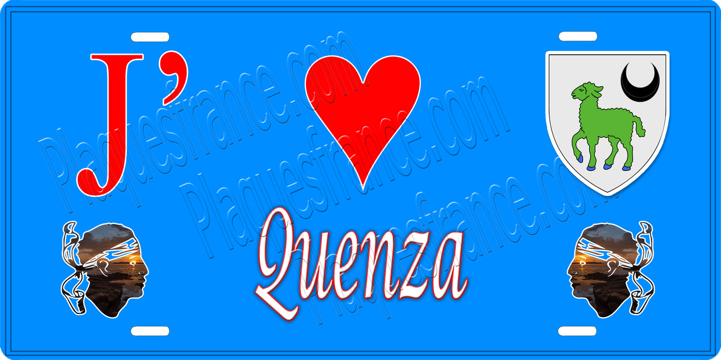 Plaque métal décorative 15 x 30 cm bleu J' ❤️ Quenza canton du Sartenais-Valinco  Corse du Sud