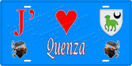 Plaque métal décorative 15 x 30 cm bleu J' ❤️ Quenza canton du Sartenais-Valinco  Corse du Sud
