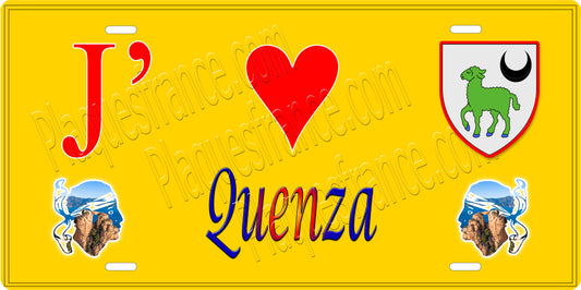 Plaque métal décorative 15 x 30 cm jaune J' ❤️ Quenza canton du Sartenais-Valinco  Corse du Sud