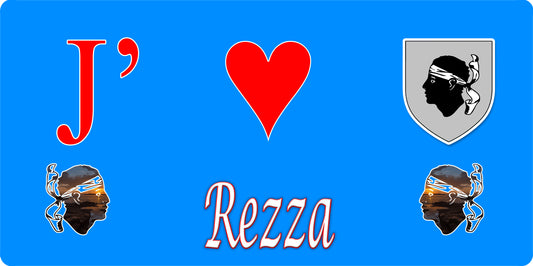 Plaque métal décorative 15 x 30 cm bleu J' ❤️ Rezza Canton de Sevi-Sorru-Cinarca Corse du Sud