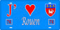 Plaque métal décorative  J' ❤️ Rouen, Seine-Maritime fond bleu 76