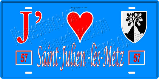 Plaque métal décorative 15 x 30 cm fond mur bleu 57 J' ❤️Saint-Julien-lès-Metz, canton Le Pays Messin Moselle 57