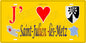 Plaque métal décorative 15 x 30 cm fond mur jaune carte J' ❤️Saint-Julien-lès-Metz, canton Le Pays Messin Moselle 57