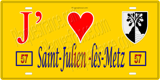 Plaque métal décorative 15 x 30 cm fond mur jaune 57 J' ❤️Saint-Julien-lès-Metz, canton Le Pays Messin Moselle 57