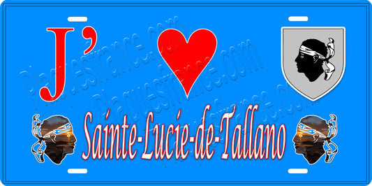Plaque métal décorative 15 x 30 cm bleu J' ❤️ Sainte Lucie de Tallano canton du Sartenais-Valinco  Corse du Sud