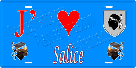 Plaque métal décorative 15 x 30 cm bleu J' ❤️ Salice Canton de Sevi-Sorru-Cinarca Corse du Sud