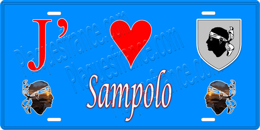 Plaque métal décorative 15 x 30 cm bleu J' ❤️ Sampolo  canton de Taravo-Ornano Corse du Sud