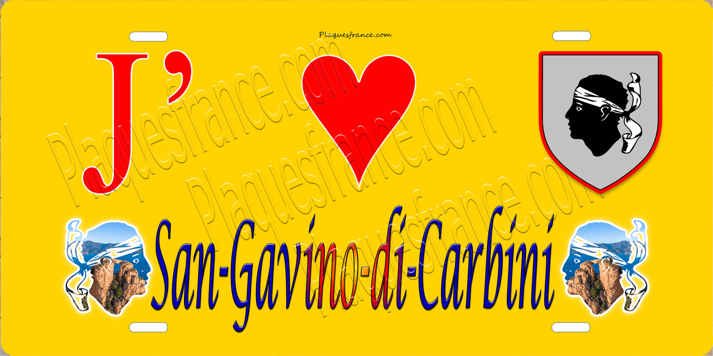 Plaque métal décorative 15 x 30 cm jaune J' ❤️ San Gavino di Carbini canton du Bavela  Corse du Sud