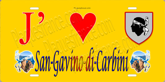 Plaque métal décorative 15 x 30 cm jaune J' ❤️ San Gavino di Carbini canton du Bavela  Corse du Sud