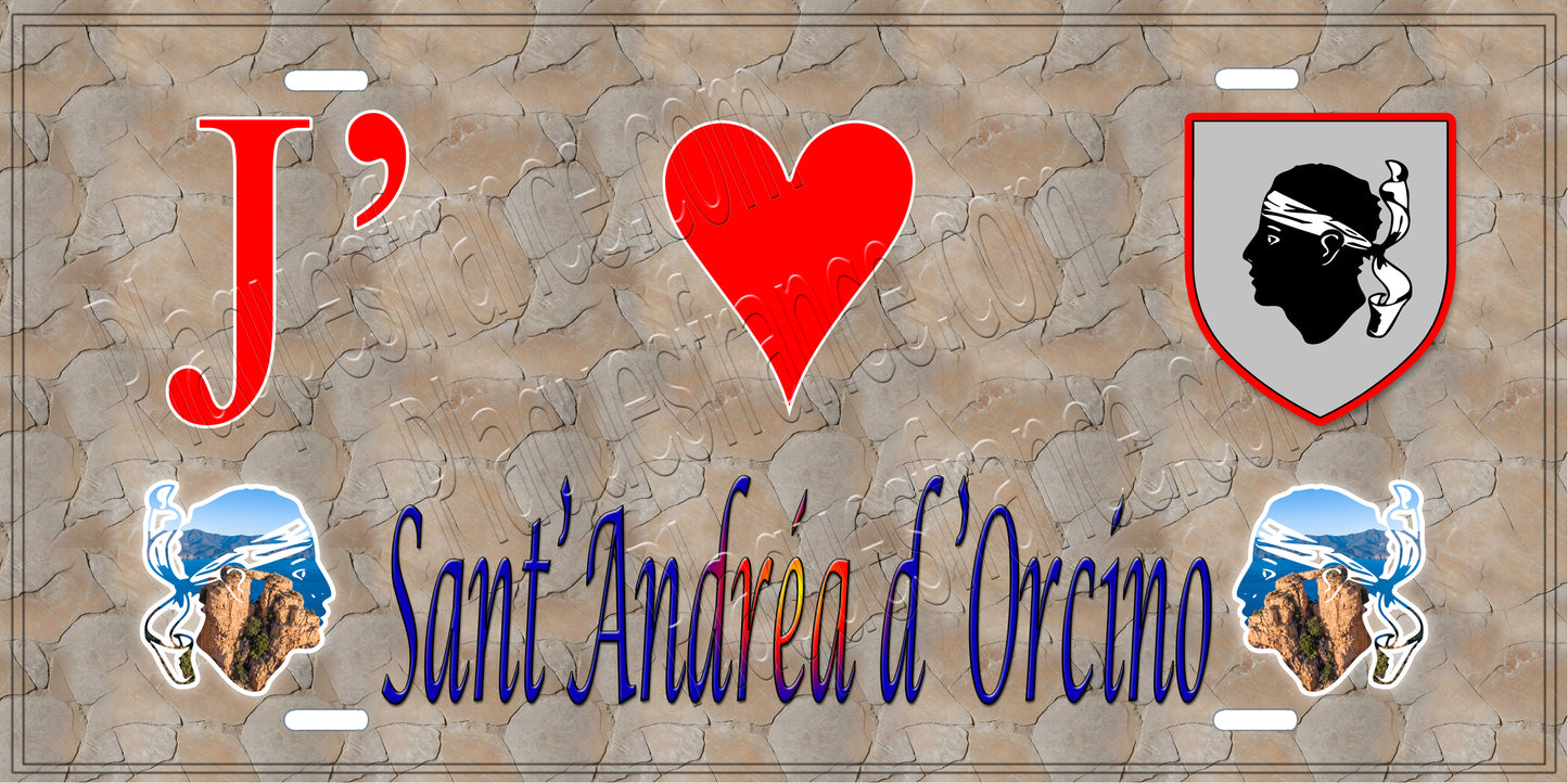 Plaque métal décorative 15 x 30 cm mur antique J' ❤️ Sant' Andréa d'Orcino Canton de Sevi-Sorru-Cinarca Corse du Sud