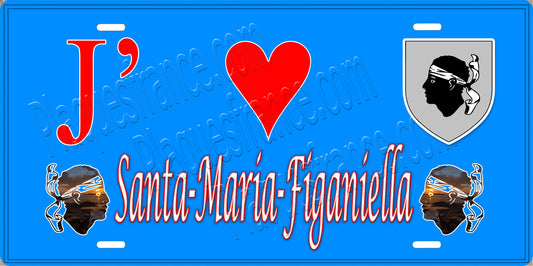 Plaque métal décorative 15 x 30 cm bleu J' ❤️ Santa-Maria-Figaniella canton du Sartenais-Valinco  Corse du Sud