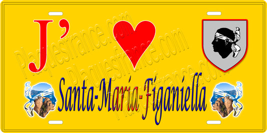 Plaque métal décorative 15 x 30 cm jaune J' ❤️ Santa-Maria-Figaniella canton du Sartenais-Valinco  Corse du Sud