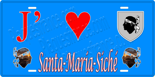 Plaque métal décorative 15 x 30 cm bleu J' ❤️ Santa-Maria-Siché  canton de Taravo-Ornano Corse du Sud