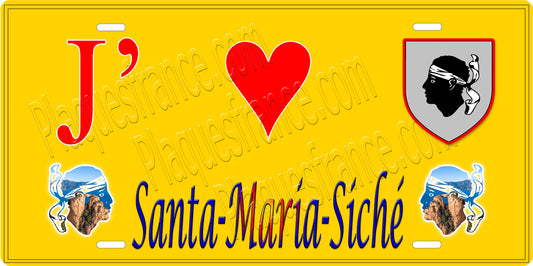 Plaque métal décorative 15 x 30 cm jaune J' ❤️ Santa-Maria-Siché  canton de Taravo-Ornano Corse du Sud