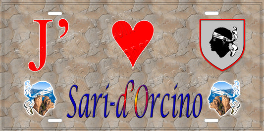 Plaque métal décorative 15 x 30 cm mur antique J' ❤️ Sari d'Orcino Canton de Sevi-Sorru-Cinarca Corse du Sud