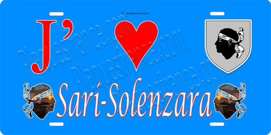 Plaque métal décorative 15 x 30 cm bleu J' ❤️ Sari-Solenzara canton du Bavela  Corse du Sud