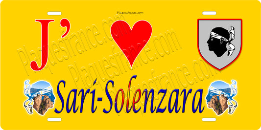 Plaque métal décorative 15 x 30 cm jaune J' ❤️ Sari-Solenzara canton du Bavela  Corse du Sud