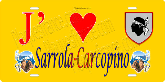 Plaque métal décorative 15 x 30 cm jaune J' ❤️ Sarrola Carcopino canton de Gravona-Prunelli  Corse du Sud