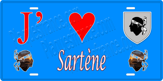 Plaque métal décorative 15 x 30 cm bleu J' ❤️ Sartène canton du Sartenais-Valinco  Corse du Sud