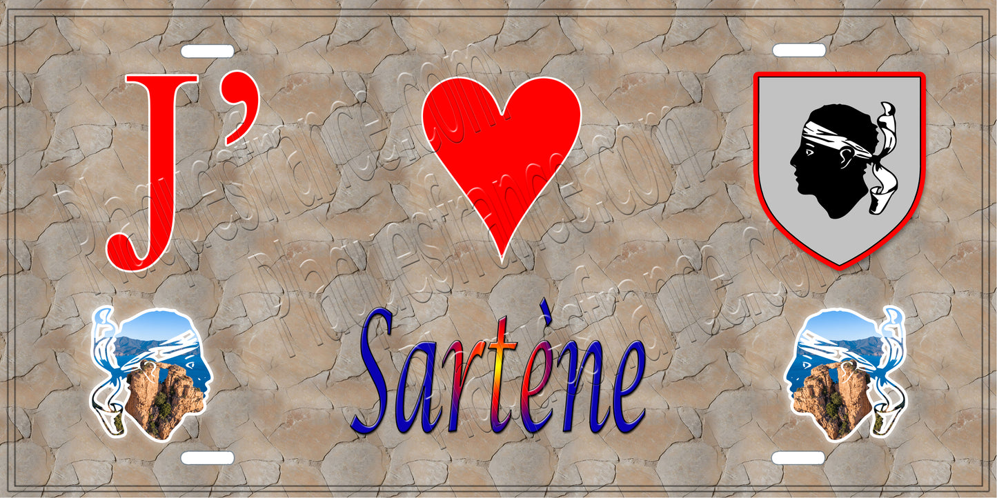 Plaque métal décorative 15 x 30 cm mur antique J' ❤️ Sartène canton du Sartenais-Valinco  Corse du Sud