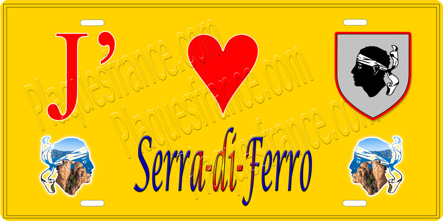 Plaque métal décorative 15 x 30 cm jaune J' ❤️ Serra di ferro  canton de Taravo-Ornano Corse du Sud