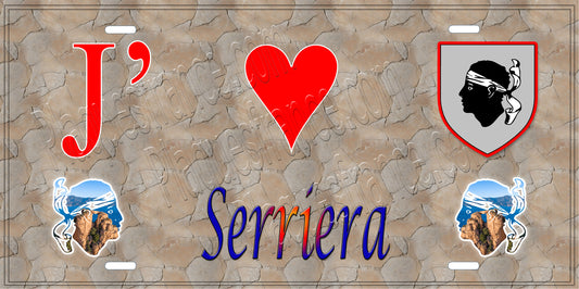Plaque métal décorative 15 x 30 cm mur antique J' ❤️ Serriera Canton de Sevi-Sorru-Cinarca Corse du Sud