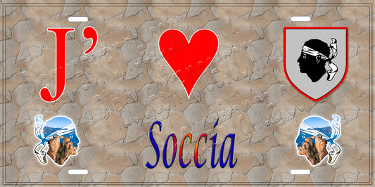 Plaque métal décorative 15 x 30 cm mur antique J' ❤️ Soccia Canton de Sevi-Sorru-Cinarca Corse du Sud