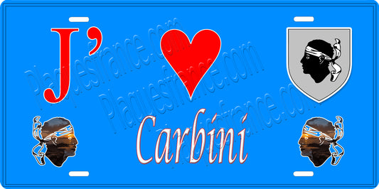 Plaque métal décorative 15 x 30 cm bleu J' ❤️ Carbini canton du Grand-Sud  Corse du Sud