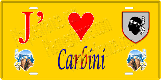 Plaque métal décorative 15 x 30 cm jaune J' ❤️ Carbini canton du Grand-Sud  Corse du Sud