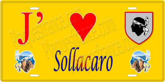 Plaque métal décorative 15 x 30 cm jaune J' ❤️ Sollacaro  canton de Taravo-Ornano Corse du Sud