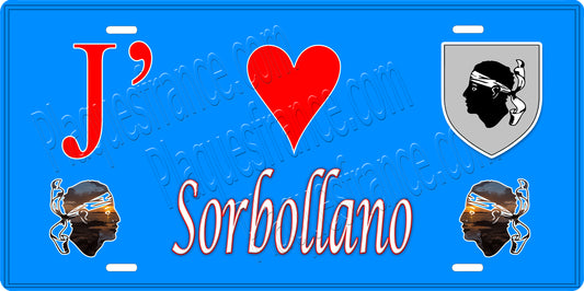 Plaque métal décorative 15 x 30 cm bleu J' ❤️ Sorbollano canton du Sartenais-Valinco  Corse du Sud