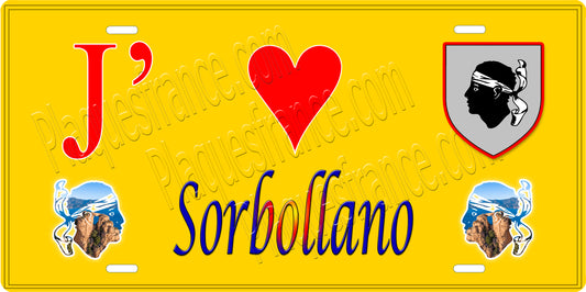 Plaque métal décorative 15 x 30 cm jaune J' ❤️ Sorbollano canton du Sartenais-Valinco  Corse du Sud