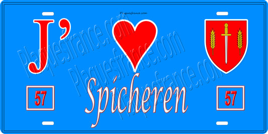 Plaque métal décorative 15 x 30 cm fond mur bleu 57 J' ❤️ Spicheren, canton Stiring-Wendel Moselle 57