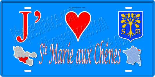 Plaque métal décorative 15 x 30 cm fond bleu cartes J' ❤️Sainte Marie aux Chênes, canton de Rombas Moselle 57