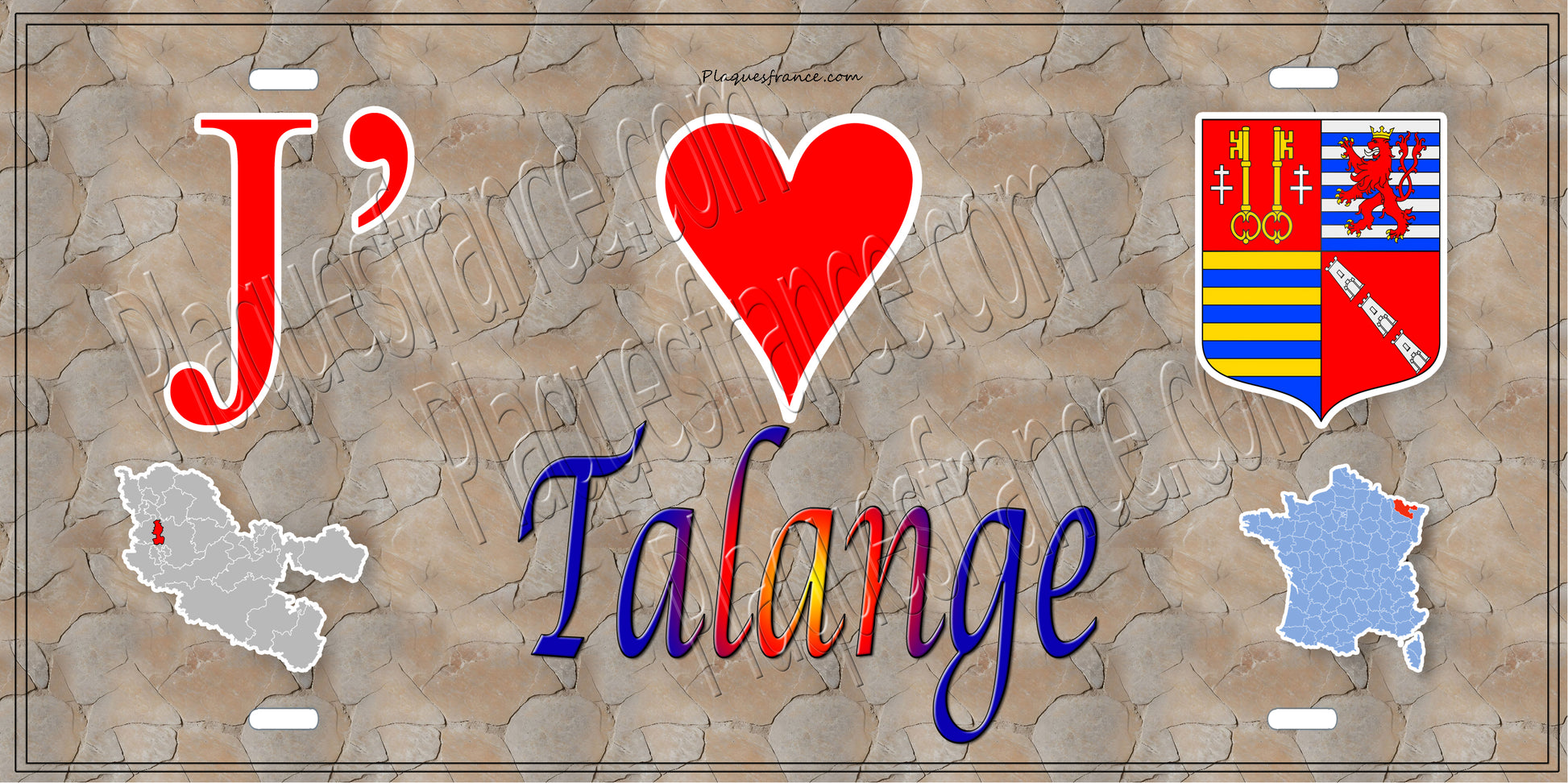 Plaque métal décorative  J' ❤️ Talange, fond mur antique carte